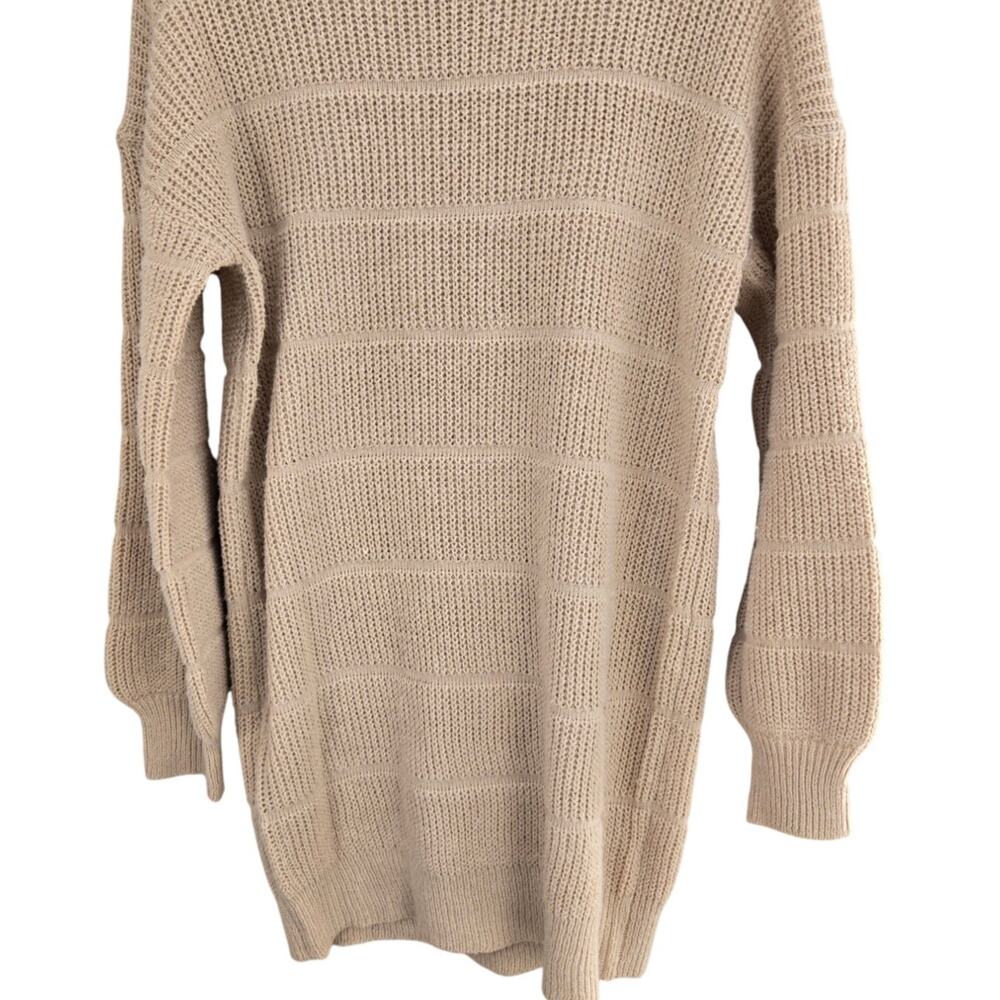 Ribbed Knit High Neck Sweater Dress Drop Shoulder Mini Cozy Minimalist Chic M - Picture 4 of 10